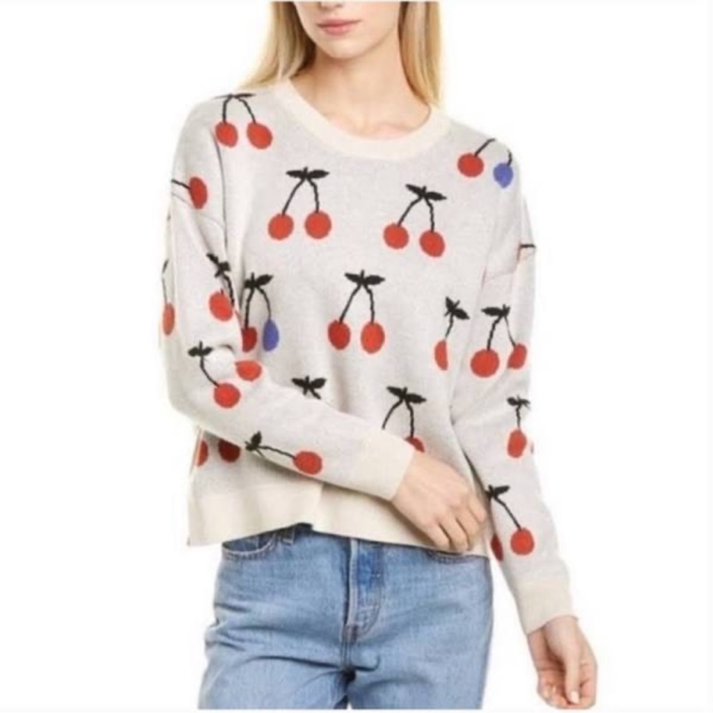 Madewell Cherry Jacquard Pullover Thick Midi Sweater